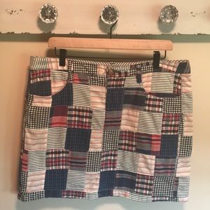 TOMMY HILFIGER PATCHWORK SKIRT, SIZE 12.